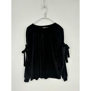 Entro Blouse Small Black Velvet Open Top Arm Bows Ties Long Sleeve Shirt